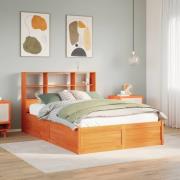 vidaXL Sängram utan madrass vaxbrun 135x190 cm massiv furu