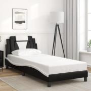 vidaXL Sängram med huvudgavel svart och vit 90x200 cm konstläder