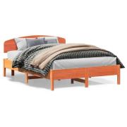 vidaXL Sängram utan madrass vaxbrun 140x200 cm massiv furu