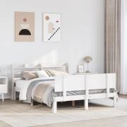vidaXL Sängram med huvudgavel vit 150x200 cm massiv furu