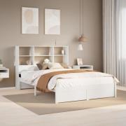 vidaXL Säng med bokhylla utan madrass vit 140x190cm massiv furu