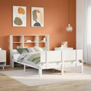 vidaXL Säng med bokhylla utan madrass vit 150x200cm massiv furu