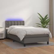 vidaXL Ramsäng med madrass & LED grå 90x190 cm konstläder