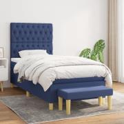 vidaXL Ramsäng med madrass blå 90x200 cm tyg