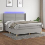 vidaXL Ramsäng med madrass & LED ljusgrå 180x200 cm tyg