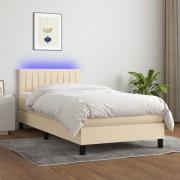 vidaXL Ramsäng med madrass & LED gräddvit 90x200 cm tyg