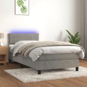vidaXL Ramsäng med madrass & LED ljusgrå 80x200 cm sammet