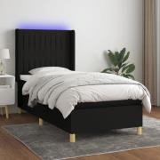 vidaXL Ramsäng med madrass & LED svart 90x200 cm tyg