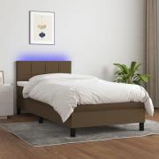 vidaXL Ramsäng med madrass & LED mörkbrun 100x200 cm tyg