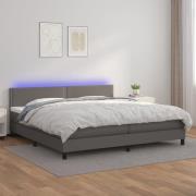 vidaXL Ramsäng med madrass & LED grå 200x200 cm konstläder