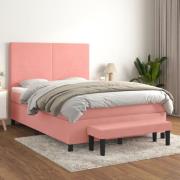 vidaXL Ramsäng med madrass rosa 140x190 cm sammet