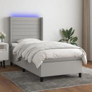 vidaXL Ramsäng med madrass & LED ljusgrå 90x200 cm tyg