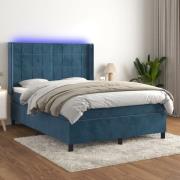 vidaXL Ramsäng med madrass & LED mörkblå 140x200 cm sammet