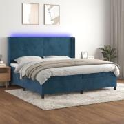 vidaXL Ramsäng med madrass & LED mörkblå 200x200 cm sammet