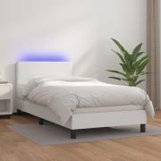 vidaXL Ramsäng med madrass & LED vit 90x200 cm konstläder
