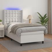 vidaXL Ramsäng med madrass & LED vit 100x200 cm konstläder