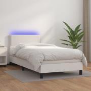 vidaXL Ramsäng med madrass & LED vit 80x200 cm konstläder