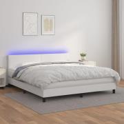 vidaXL Ramsäng med madrass & LED vit 180x200 cm konstläder