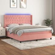 vidaXL Ramsäng med madrass rosa & LED 160x200 cm sammet