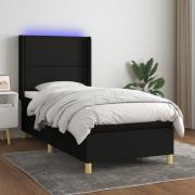 vidaXL Ramsäng med madrass & LED svart 90x190 cm tyg