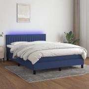 vidaXL Ramsäng med madrass & LED blå 140x200 cm tyg