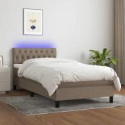 vidaXL Ramsäng med madrass & LED taupe 100x200 cm tyg