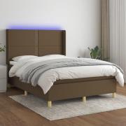 vidaXL Ramsäng med madrass & LED mörkbrun 140x190 cm tyg
