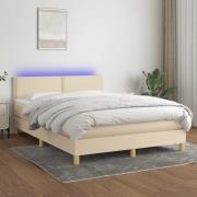 vidaXL Ramsäng med madrass & LED gräddvit 140x190 cm tyg