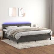 vidaXL Ramsäng med madrass & LED mörkgrå 200x200 cm sammet