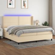 vidaXL Ramsäng med madrass & LED gräddvit 200x200 cm tyg