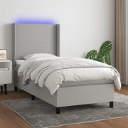 vidaXL Ramsäng med madrass & LED ljusgrå 90x190 cm tyg