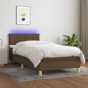 vidaXL Ramsäng med madrass & LED mörkbrun 90x200 cm tyg