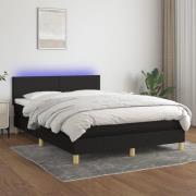 vidaXL Ramsäng med madrass & LED svart 140x190 cm tyg