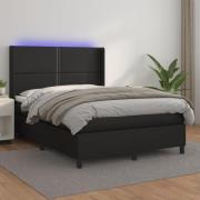 vidaXL Ramsäng med madrass & LED svart 140x190 cm konstläder
