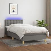 vidaXL Ramsäng med madrass & LED mörkgrå 90x190 cm tyg