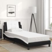 vidaXL Sängram med huvudgavel svart och vit 90x200 cm konstläder