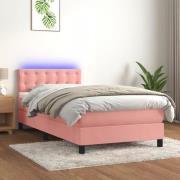 vidaXL Ramsäng med madrass & LED rosa 100x200 cm sammet