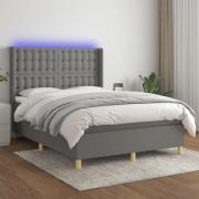 vidaXL Ramsäng med madrass & LED mörkgrå 140x200 cm tyg
