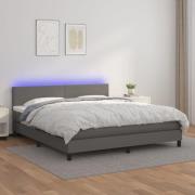 vidaXL Ramsäng med madrass & LED grå 160x200 cm konstläder