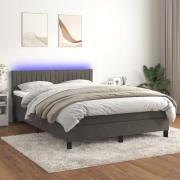 vidaXL Ramsäng med madrass & LED mörkgrå 140x190 cm sammet