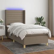 vidaXL Ramsäng med madrass & LED taupe 90x200 cm tyg