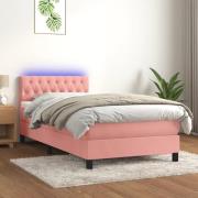 vidaXL Ramsäng med madrass rosa & LED 90x190 cm sammet
