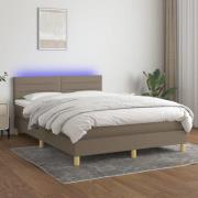 vidaXL Ramsäng med madrass & LED taupe 140x200 cm tyg