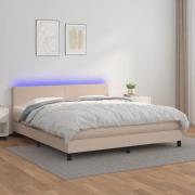 vidaXL Ramsäng med bäddmadrass & LED cappuccino 160x200 cm konstläder