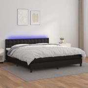 vidaXL Ramsäng med madrass & LED svart 160x200 cm konstläder