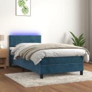 vidaXL Ramsäng med madrass & LED mörkblå 90x190 cm sammet