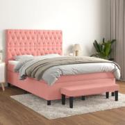 vidaXL Ramsäng med madrass rosa 140x190 cm sammet