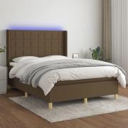 vidaXL Ramsäng med madrass & LED mörkbrun 140x190 cm tyg