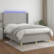 vidaXL Ramsäng med madrass & LED ljusgrå 140x190 cm tyg