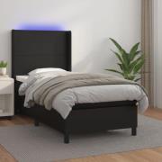 vidaXL Ramsäng med madrass & LED svart 90x190 cm konstläder